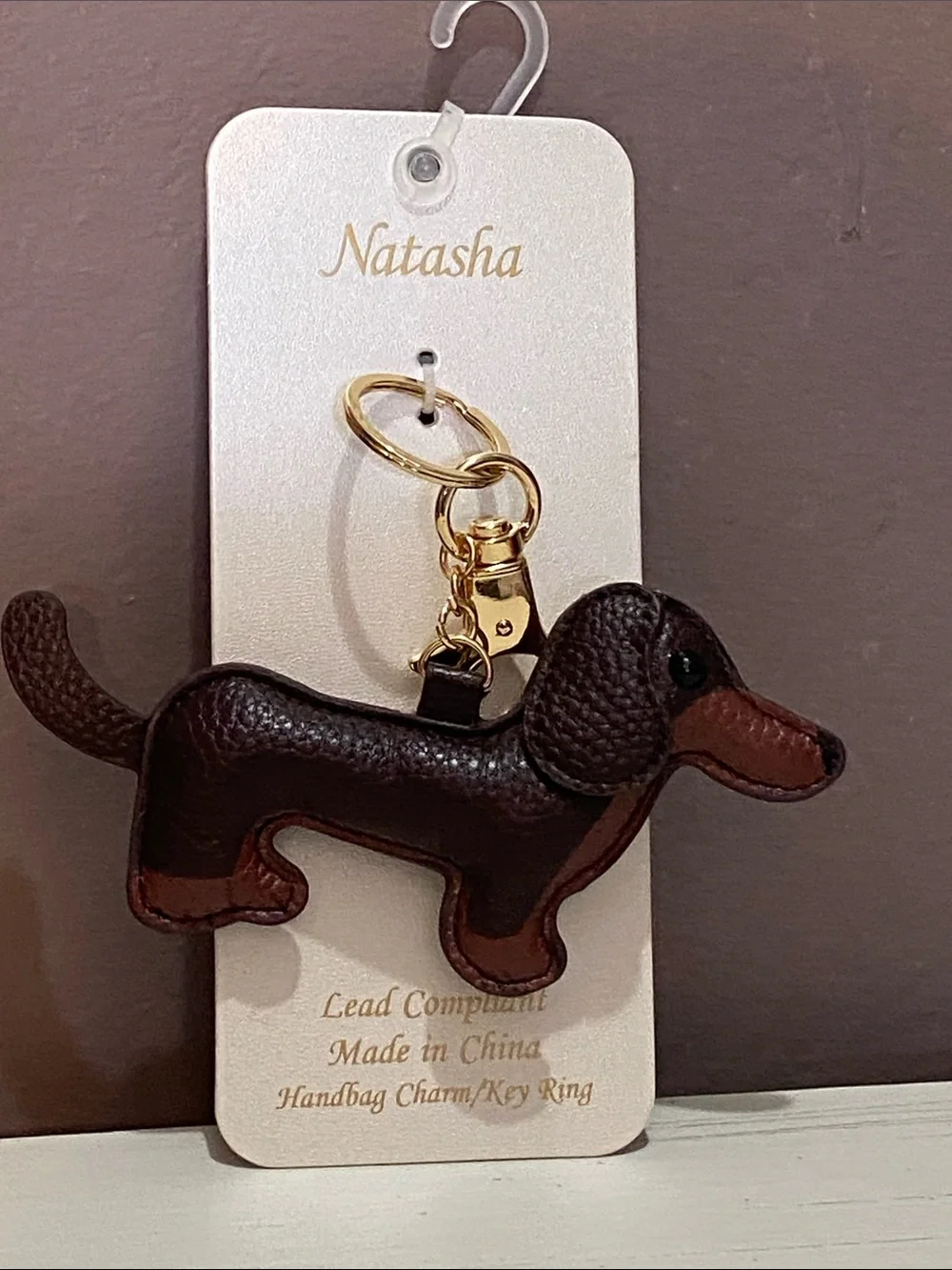 Natasha Couture - Black & Brown Dachshund Bag Charm with Gold Hardware
